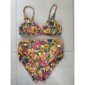 Anne Cole Swim Bikini Swimsuit Floral Print High Waist Swimwear Summer Beach